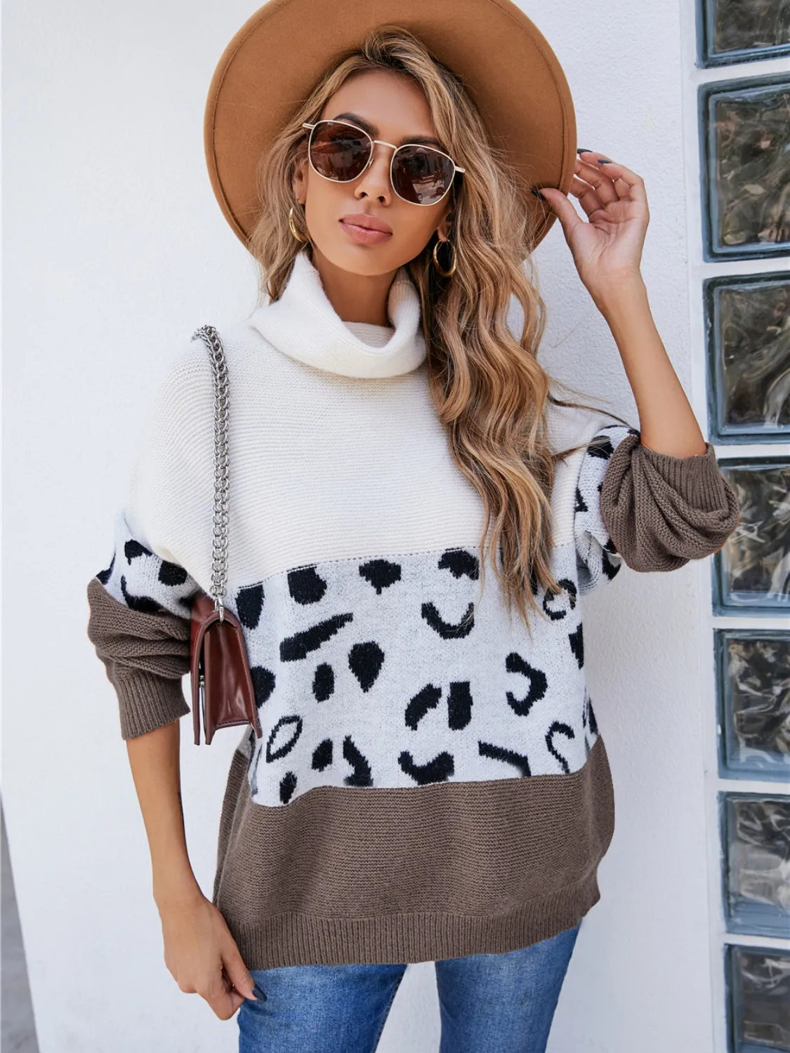 Leopard Color Block Turtleneck Sweater sold by Charming Charlie