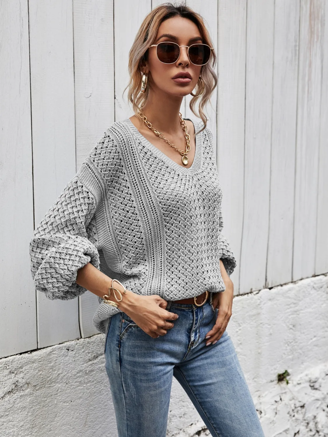 V-Neck Dropped Shoulder Sweater sold by Charming Charlie product image thumbnail 3
