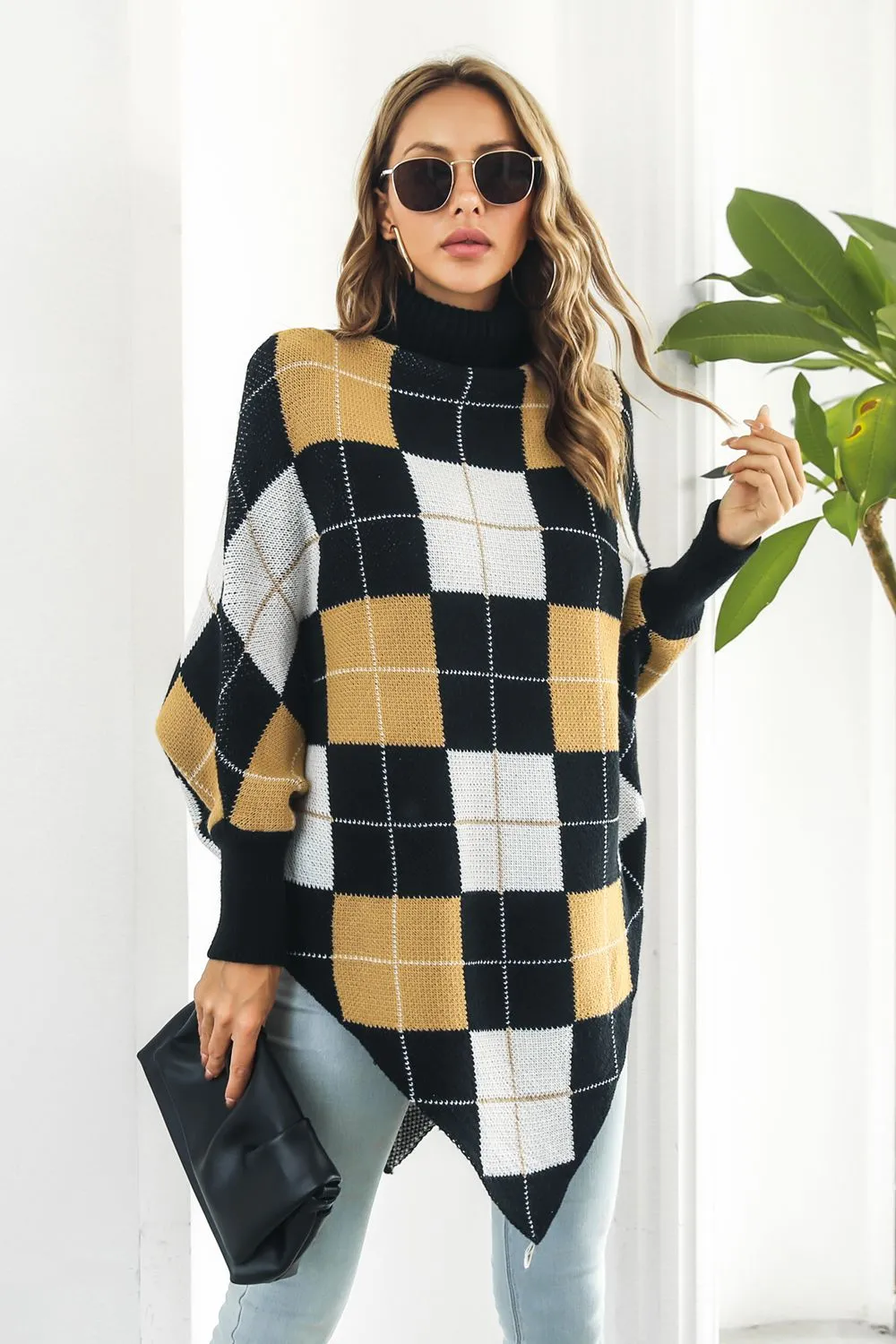 Plaid Turtleneck Dolman Sleeve Poncho sold by Charming Charlie product image thumbnail 3