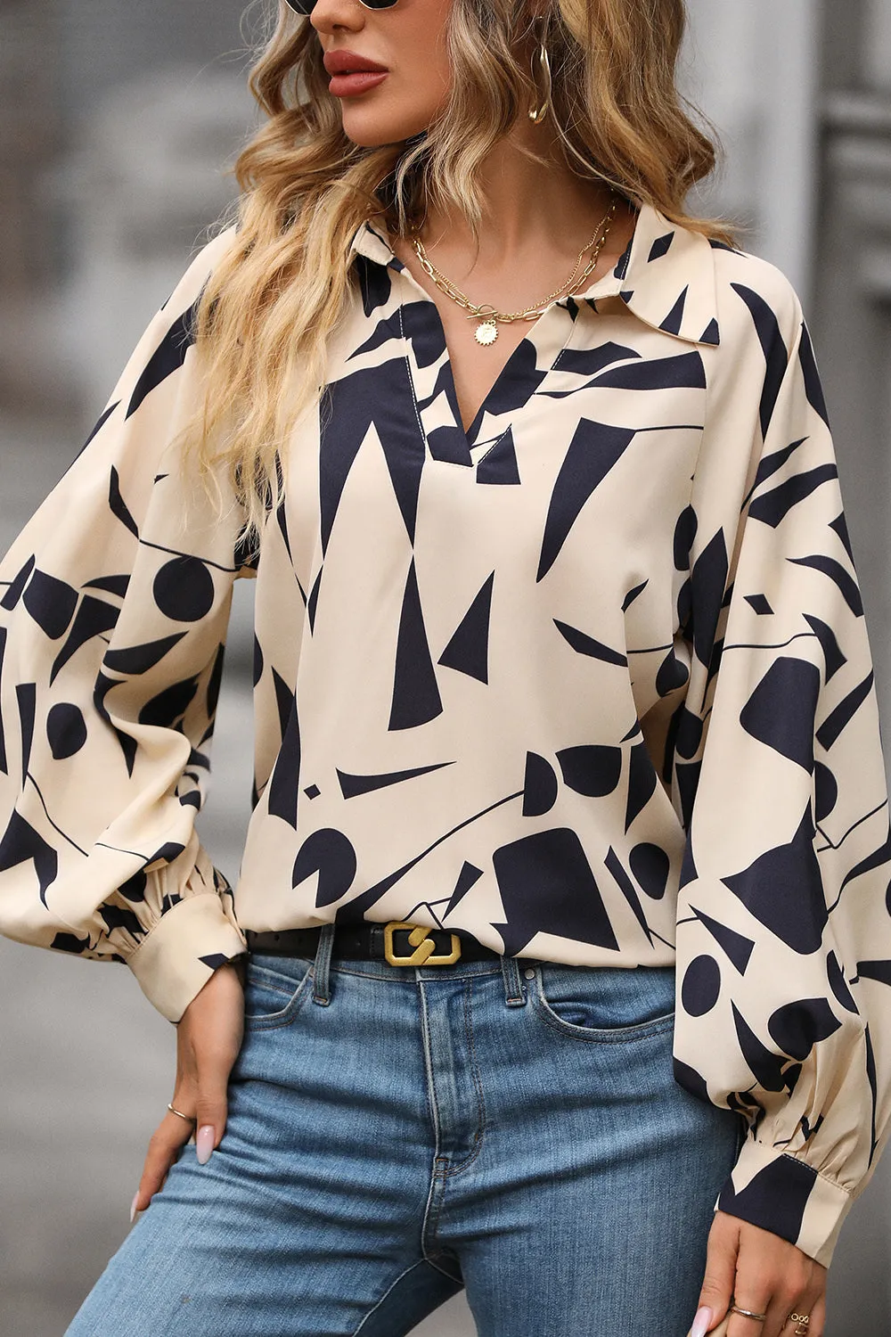Printed Johnny Collar Blouse sold by Charming Charlie product image thumbnail 3