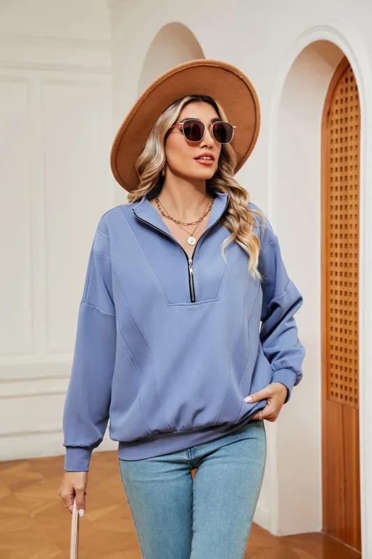 Half-Zip Dropped Shoulder Sweatshirt sold by Charming Charlie