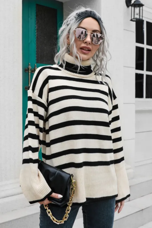Striped Turtleneck Drop Shoulder Sweater sold by Charming Charlie
