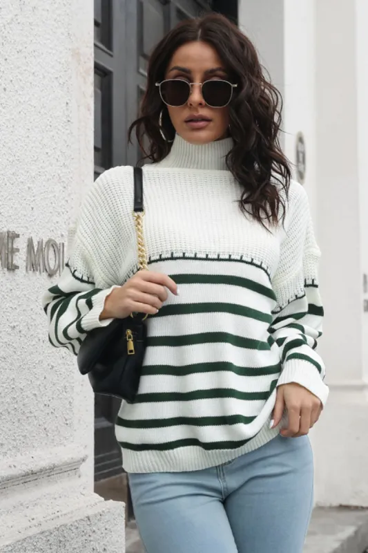 Striped Turtleneck Drop Shoulder Sweater sold by Charming Charlie