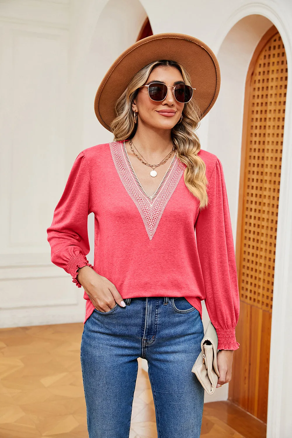 Contrast V-Neck Long Sleeve Top sold by Charming Charlie product image thumbnail 4