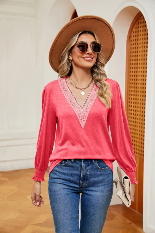 Contrast V-Neck Long Sleeve Top sold by Charming Charlie