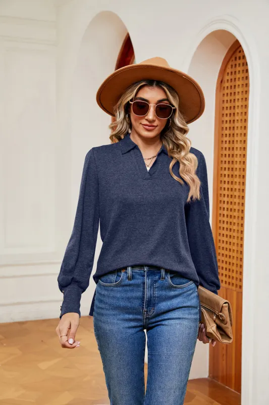 Johnny Collar Long Sleeve Top sold by Charming Charlie