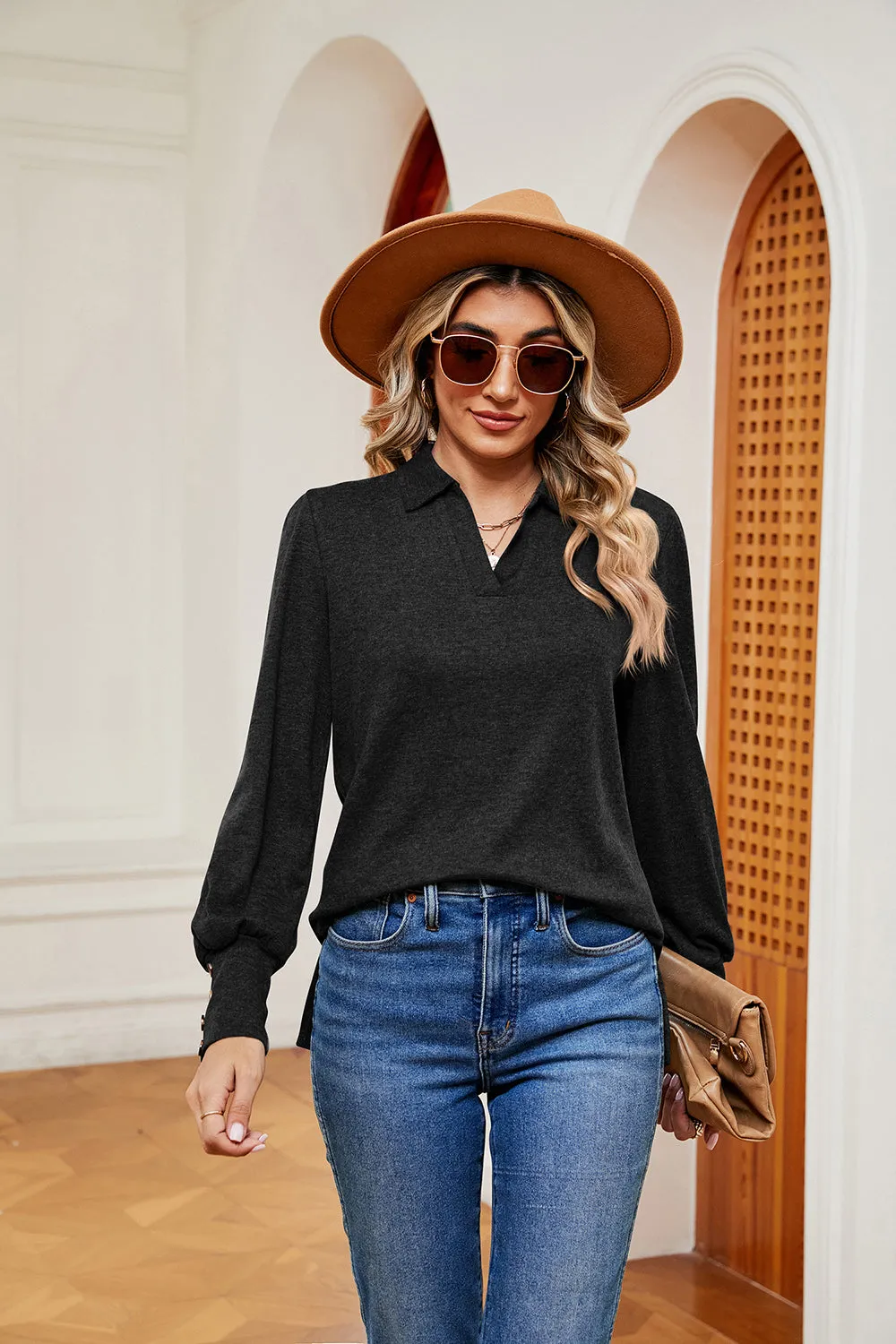 Johnny Collar Long Sleeve Top sold by Charming Charlie product image thumbnail 5