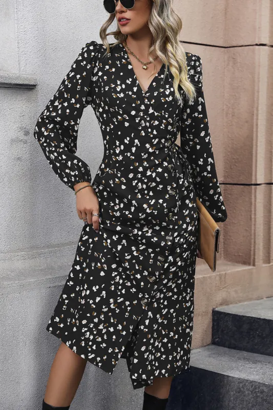Printed Surplice Neck Long Sleeve Dress sold by Charming Charlie