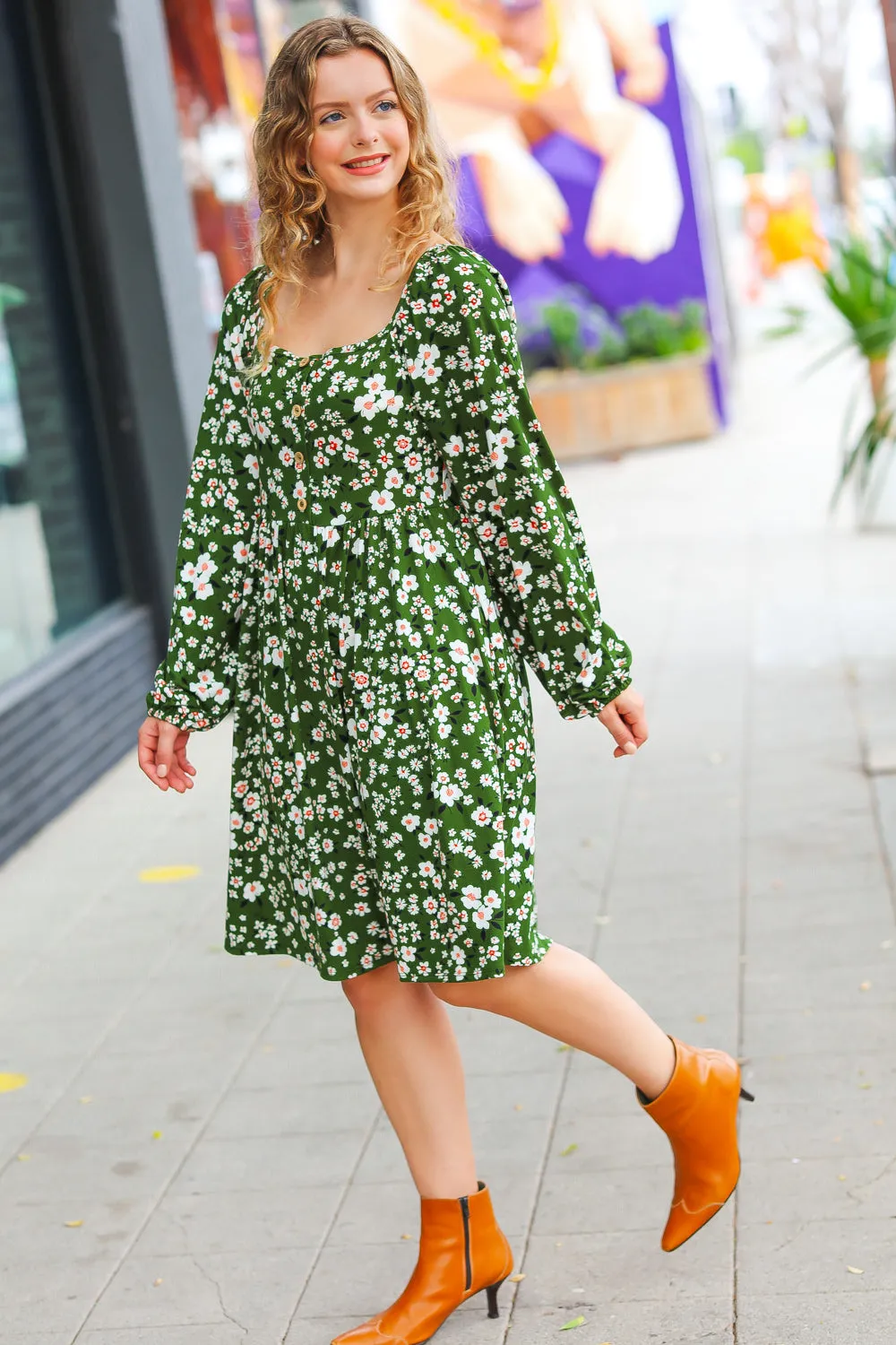 Positive Perceptions Olive Ditsy Floral Square Neck Dress sold by Charming Charlie product image thumbnail 4