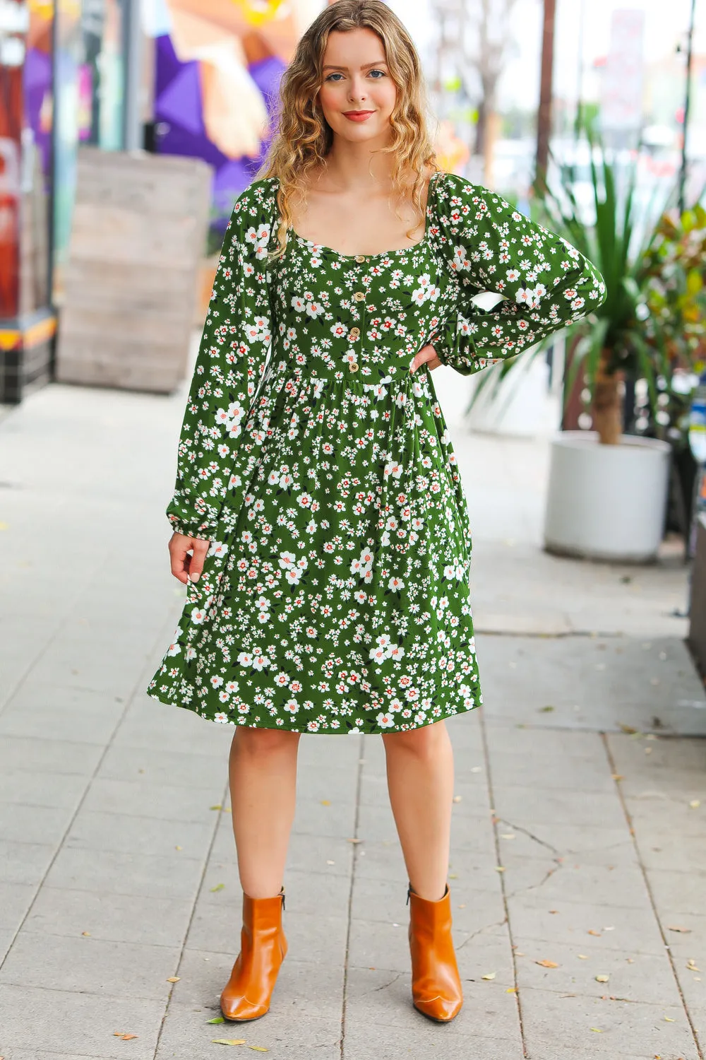 Positive Perceptions Olive Ditsy Floral Square Neck Dress sold by Charming Charlie product image thumbnail 5