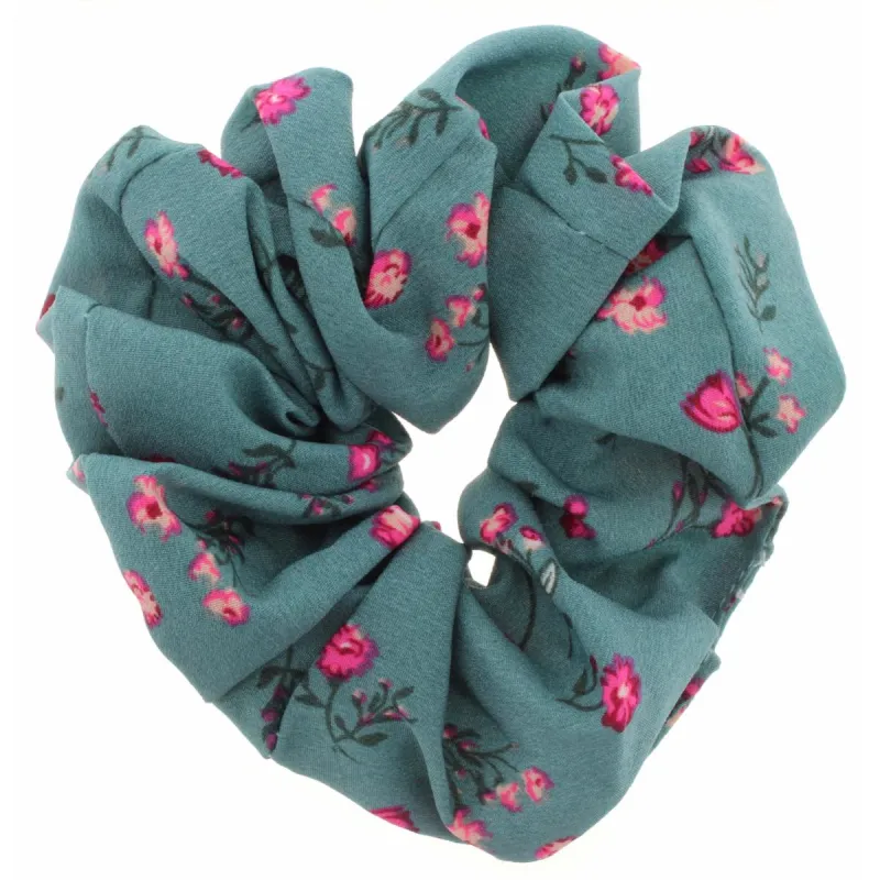 Soft Teal with Flowers Scrunchie sold by Charming Charlie