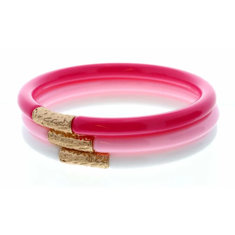 Stack of 3, Hot Pink, Pink, & White Bangles with Gold Accent Bracelet sold by Charming Charlie