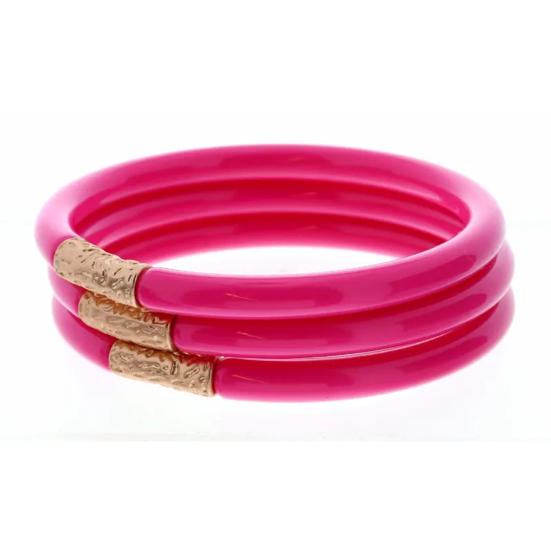 Stack of 3, Hot Pink Bangles with Gold Accent Bracelet sold by Charming Charlie