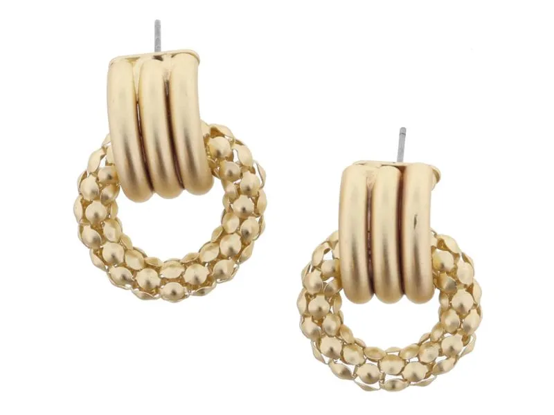 Gold Three Ring Post with Mesh Chain Ring Earrings sold by Charming Charlie