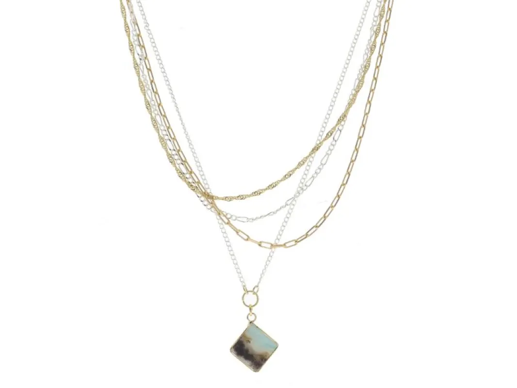 4 Layer Multi Gold and Silver Chains with Diamond Chalcedony Stone Necklace sold by Charming Charlie