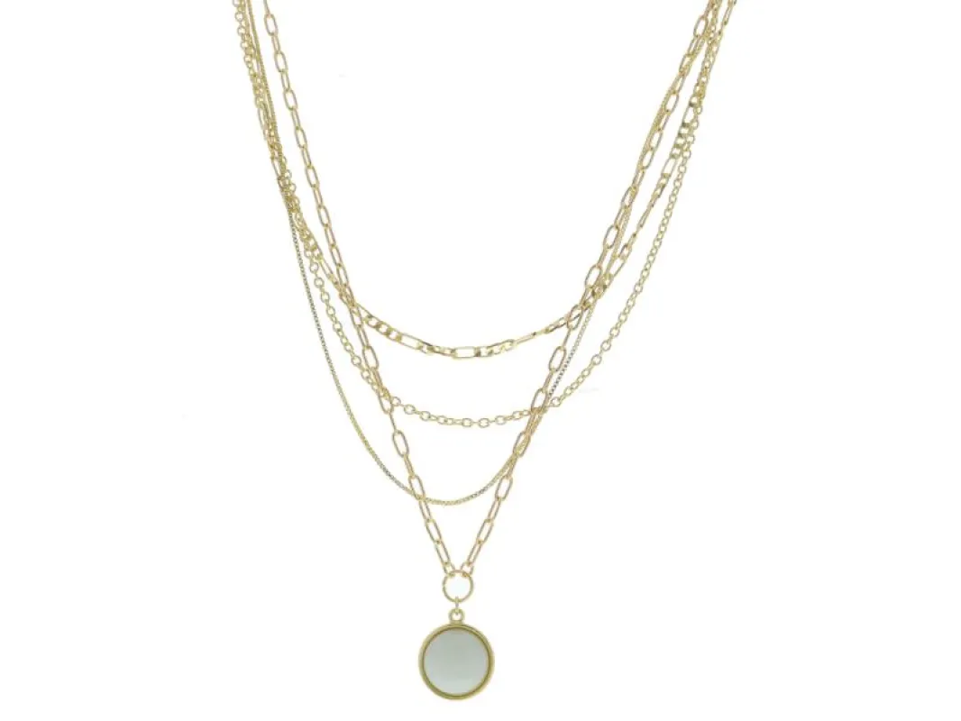 4 Layer Multi Gold Chains with Amazonite Circle Stone Necklace sold by Charming Charlie