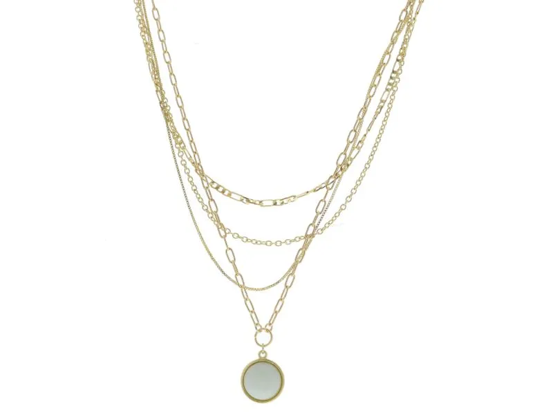 4 Layer Multi Gold Chains with Amazonite Circle Stone Necklace sold by Charming Charlie