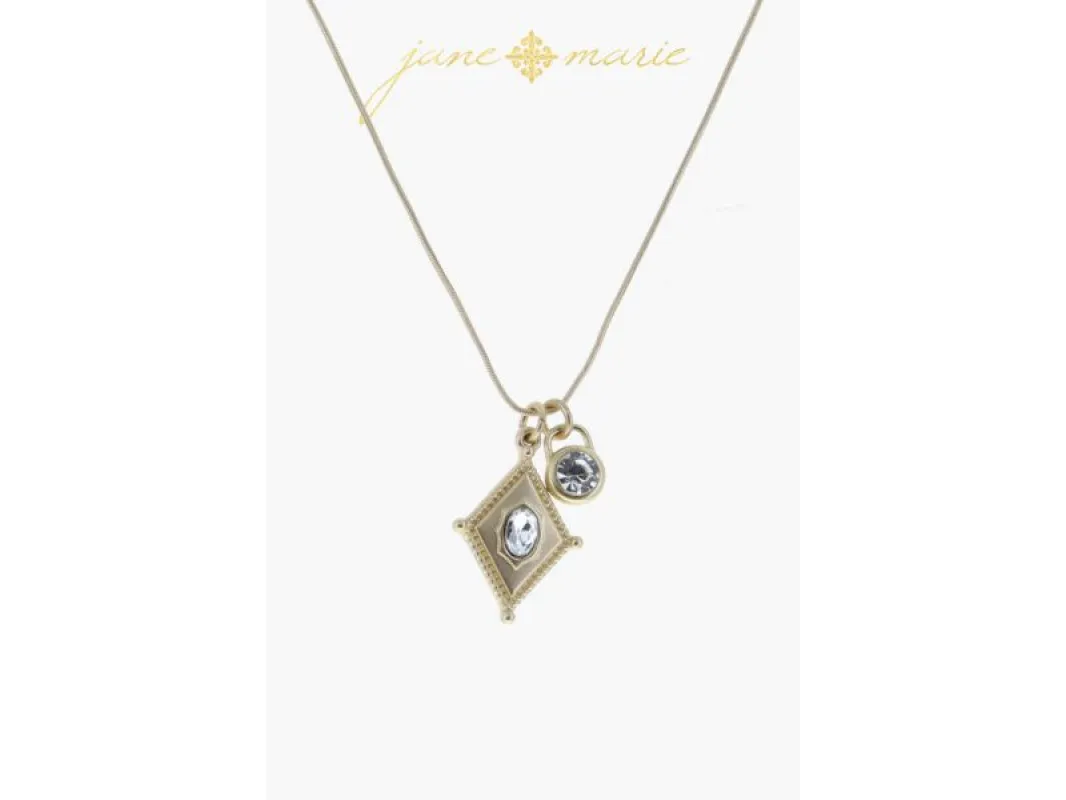 Sun Ray Diamond with Rose Quartz Square, Rounded Opalite Hexagon Necklace sold by Charming Charlie