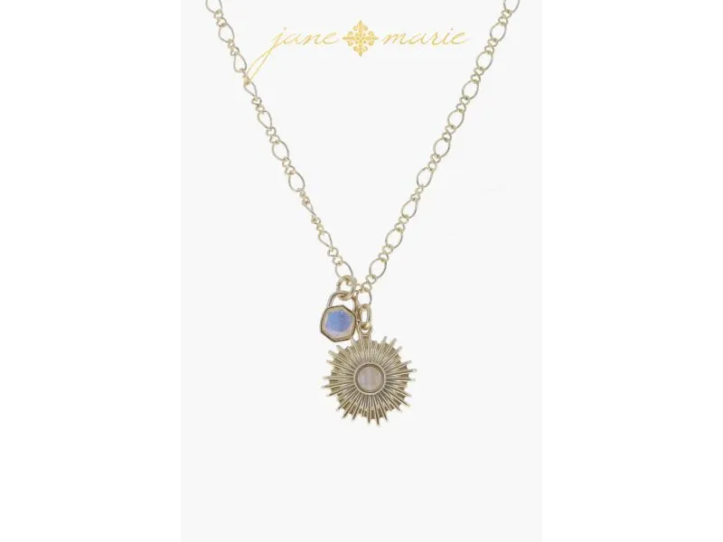 Gold Disc with Star and Mini Clear Crystal, Moonstone Oval Crystal Necklace sold by Charming Charlie