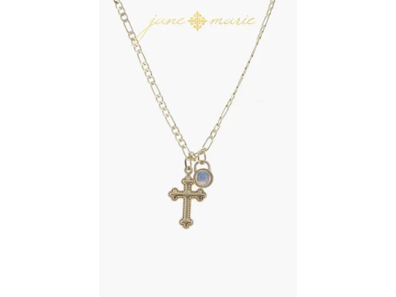 Gold Square Cross with Clear Crystals, Baroque Drop Pearl Necklace sold by Charming Charlie
