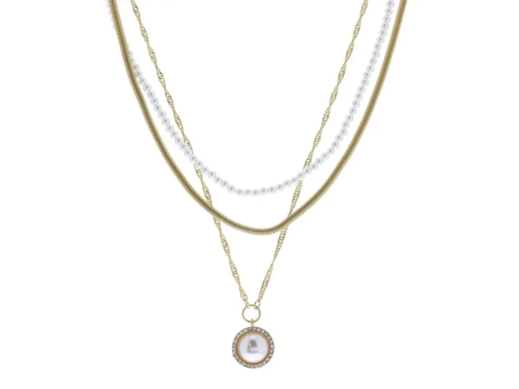 3 Layer Multi Chains and Pearl Strand with Pearl Inlay Setting Necklace sold by Charming Charlie