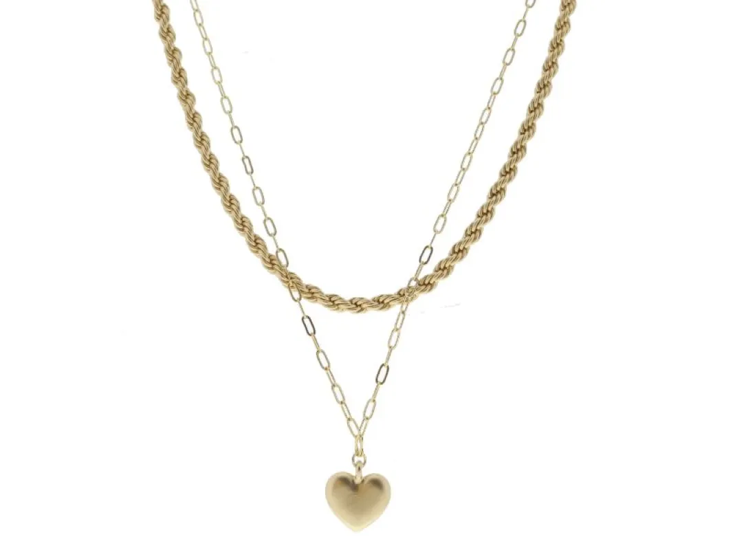 2 Strand, Gold Rope Chain, Gold Paperclip with Gold Heart Necklace sold by Charming Charlie