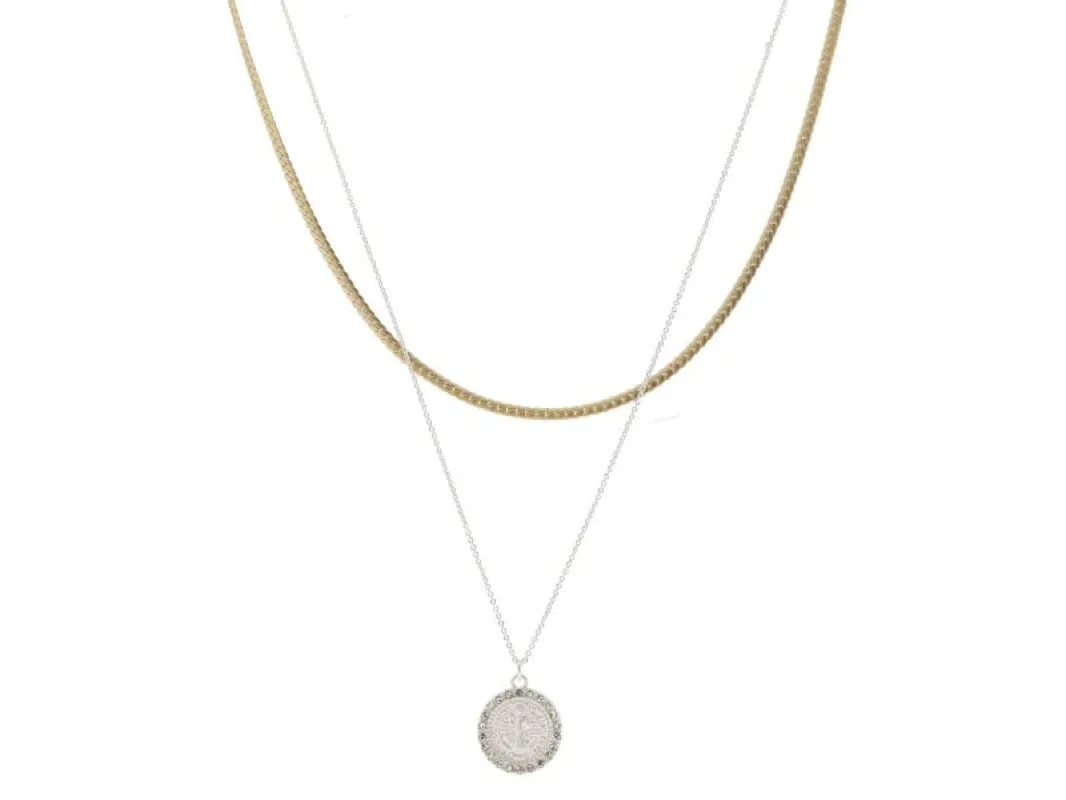 2 Strand, Gold Bar Chain, Silver Chain with Silver Virgin Mary Necklace sold by Charming Charlie