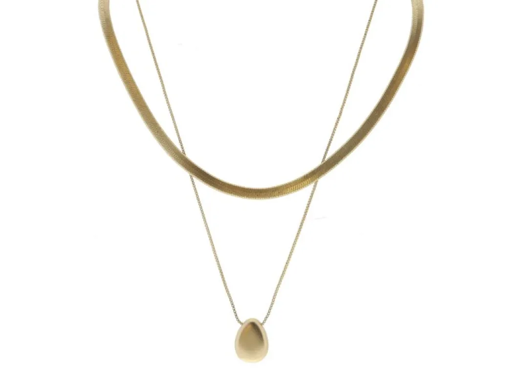 2 Strand, Gold Snake Chain, Gold Box Chain with Gold Teardrop Necklace sold by Charming Charlie