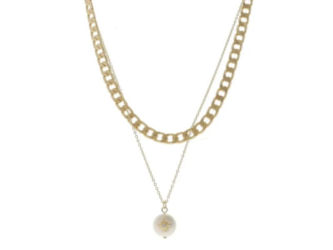 2 Strand, Curb Chain, Cable Chain with Pearl and Crystal Star Necklace sold by Charming Charlie