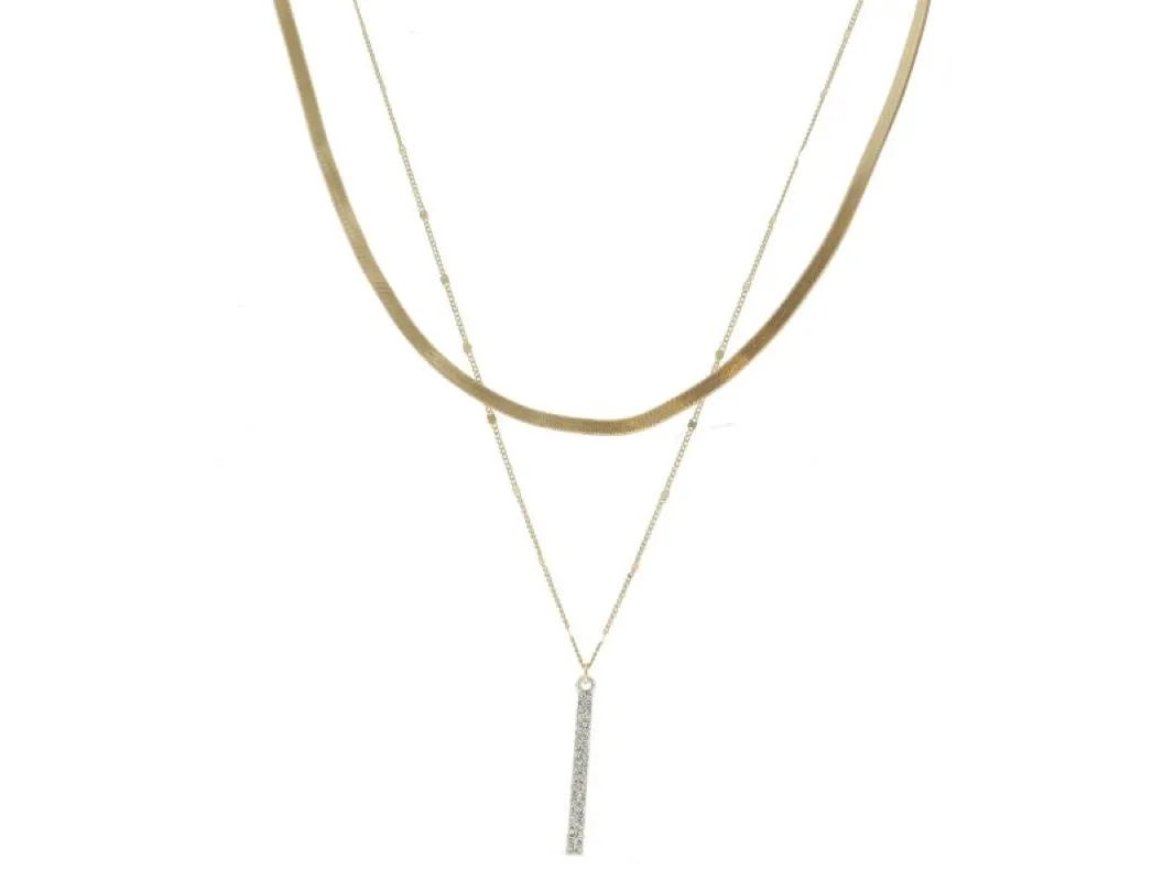 2 Strand, Snake Chain, Chain with Crystal Embellished Silver Bar Necklace sold by Charming Charlie