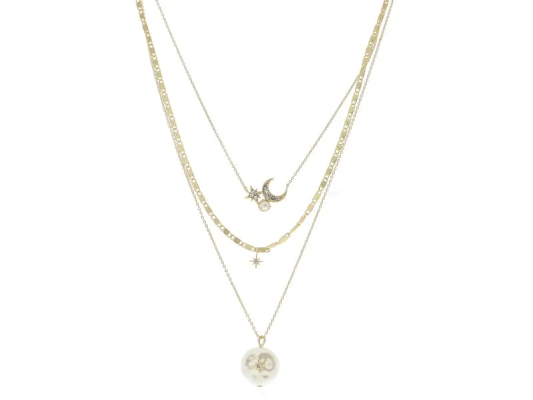 3 Strand, Moon and Star, Pearl Cluster, Crystal Star, Coin Pearl with Center Star Necklace sold by Charming Charlie