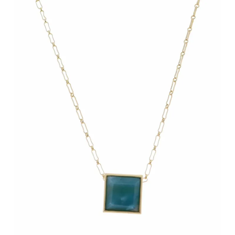 18" Encased Square Amazonite Necklace, 2" Ext. sold by Charming Charlie