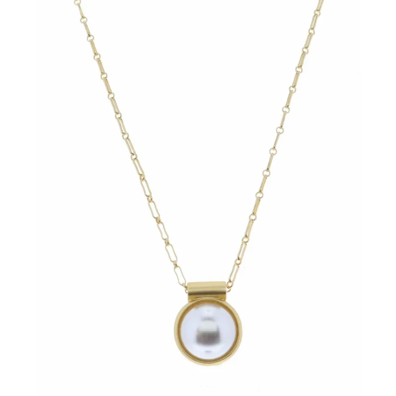 18" Encased Round Pearl Cabochon Necklace, 2" Ext. sold by Charming Charlie