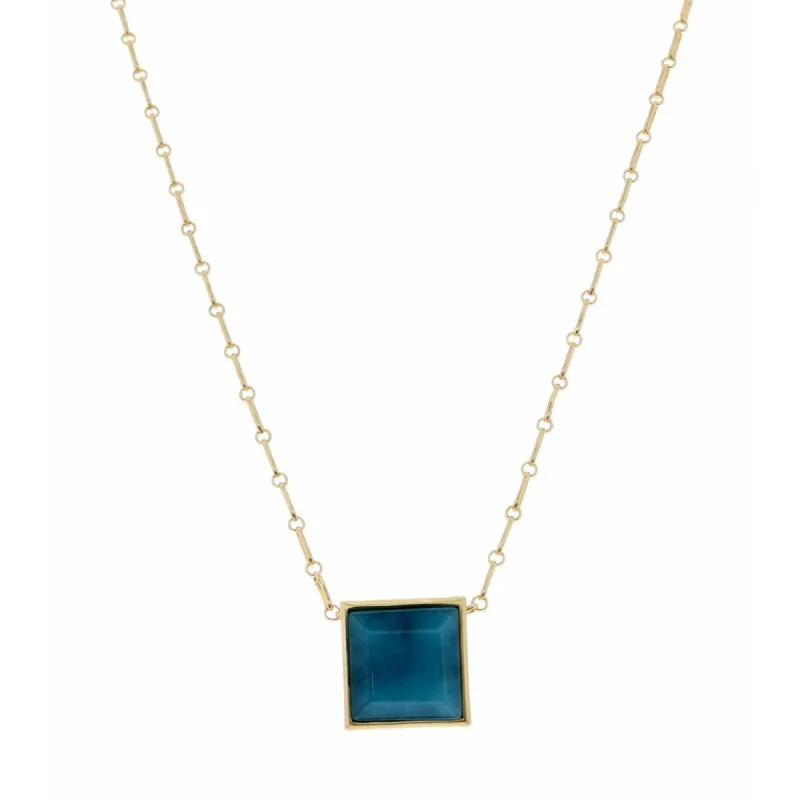 18" Encased Square Teal Stone Necklace, 2" Ext. sold by Charming Charlie