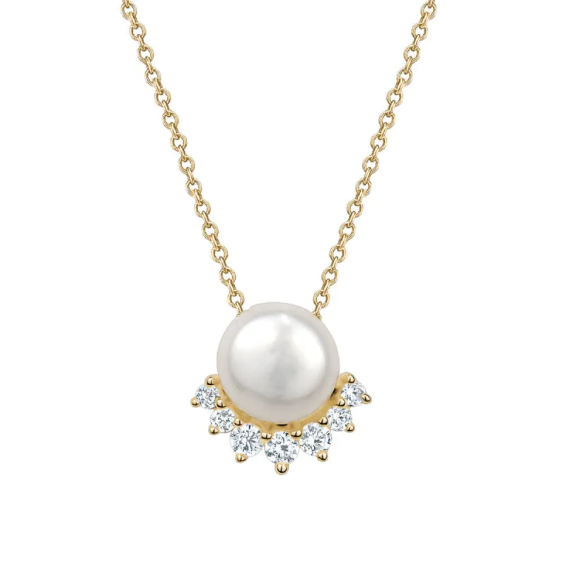 Sterling Silver 18K Gold Plated Genuine Pearl Cubic Zirconia Fan Pendant sold by Charming Charlie