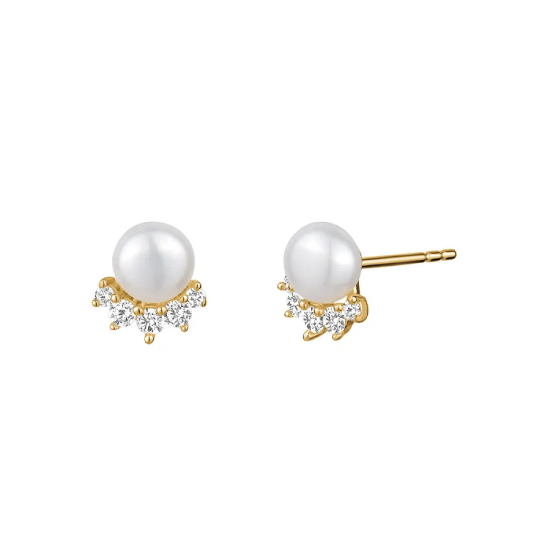 Sterling Silver 18K Gold Plated Genuine Pearl Cubic Zirconia Fan Studs sold by Charming Charlie