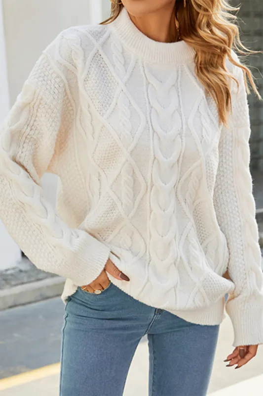 Cable-Knit Round Neck Long Sleeve Sweater sold by Charming Charlie