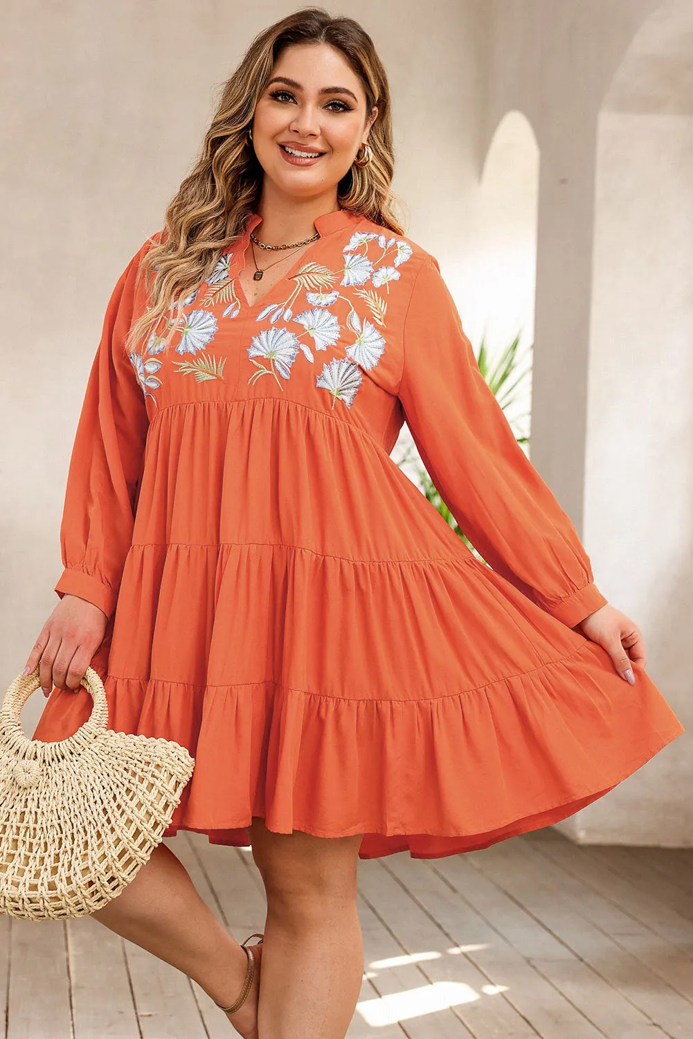 Plus Size Notched Neck Printed Long Sleeve Mini Dress sold by Charming Charlie product image thumbnail 3