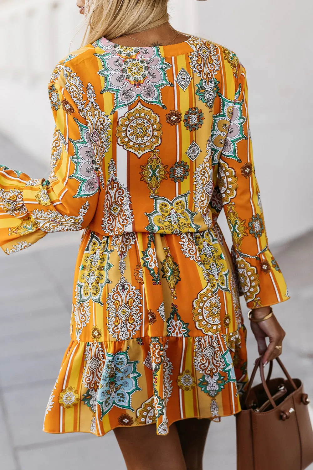 Printed Notched Neck Flounce Sleeve Dress sold by Charming Charlie product image thumbnail 2