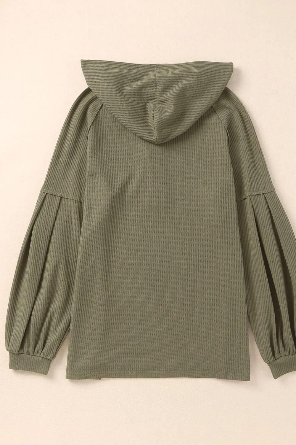 Puff Sleeve Side Slit Buttoned Waffle Knit Hoodie sold by Charming Charlie product image thumbnail 4