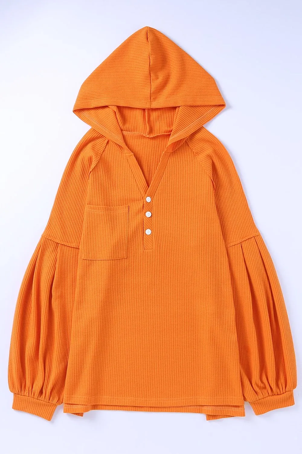 Puff Sleeve Side Slit Buttoned Waffle Knit Hoodie sold by Charming Charlie product image thumbnail 5