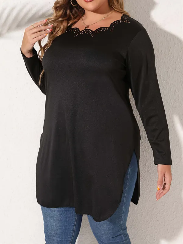 Plus Size Slit Long Sleeve T-Shirt sold by Charming Charlie