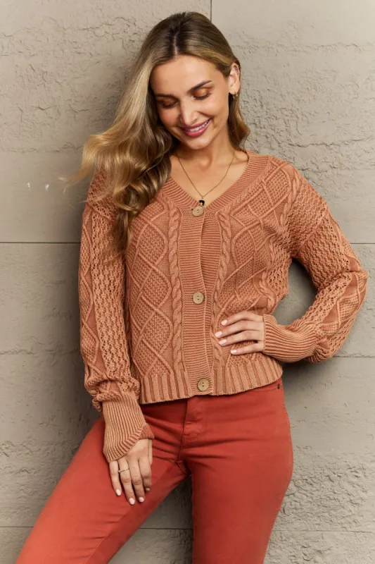 HEYSON Soft Focus Full Size Wash Cable Knit Cardigan sold by Charming Charlie