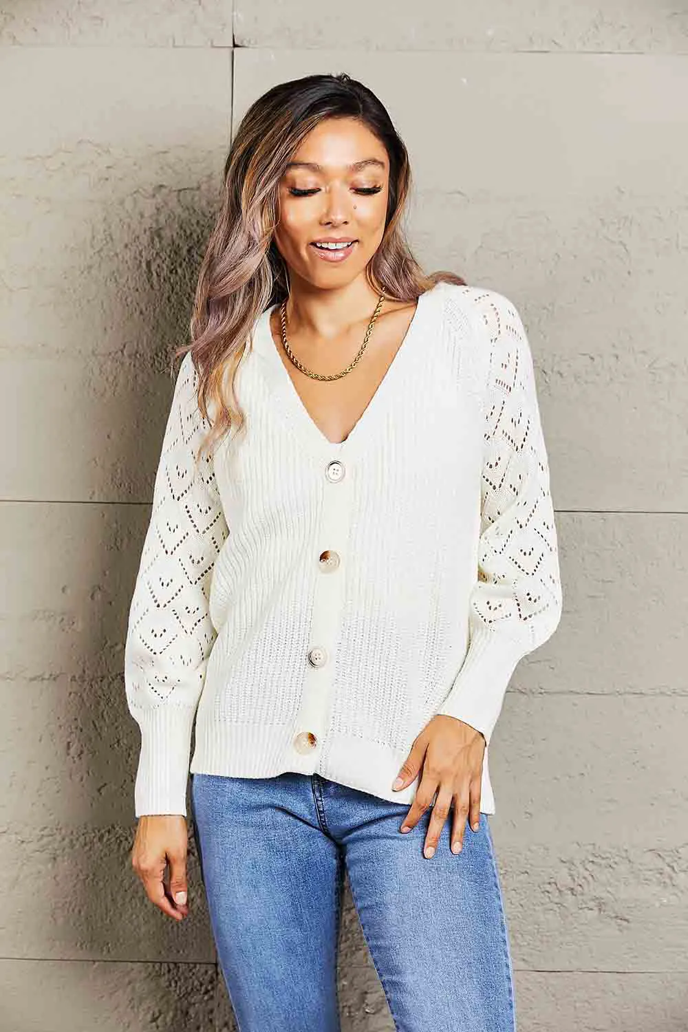 Double Take Rib-Knit Plunge Raglan Sleeve Cardigan sold by Charming Charlie