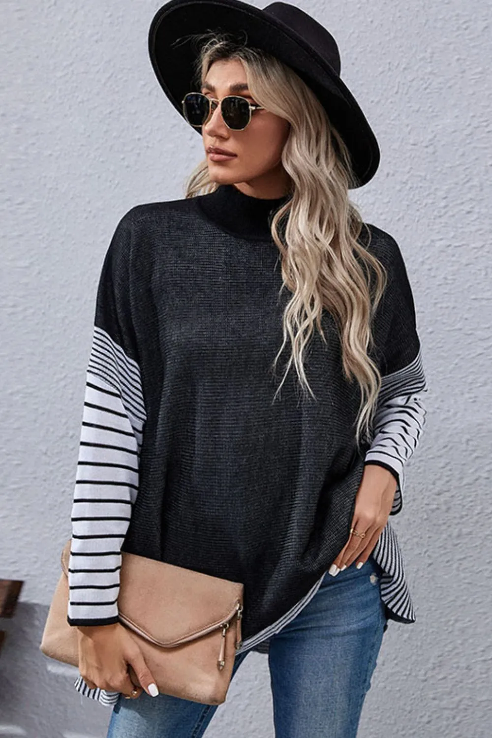 Striped Dolman Sleeve Mock Neck Knit Pullover sold by Charming Charlie product image thumbnail 3