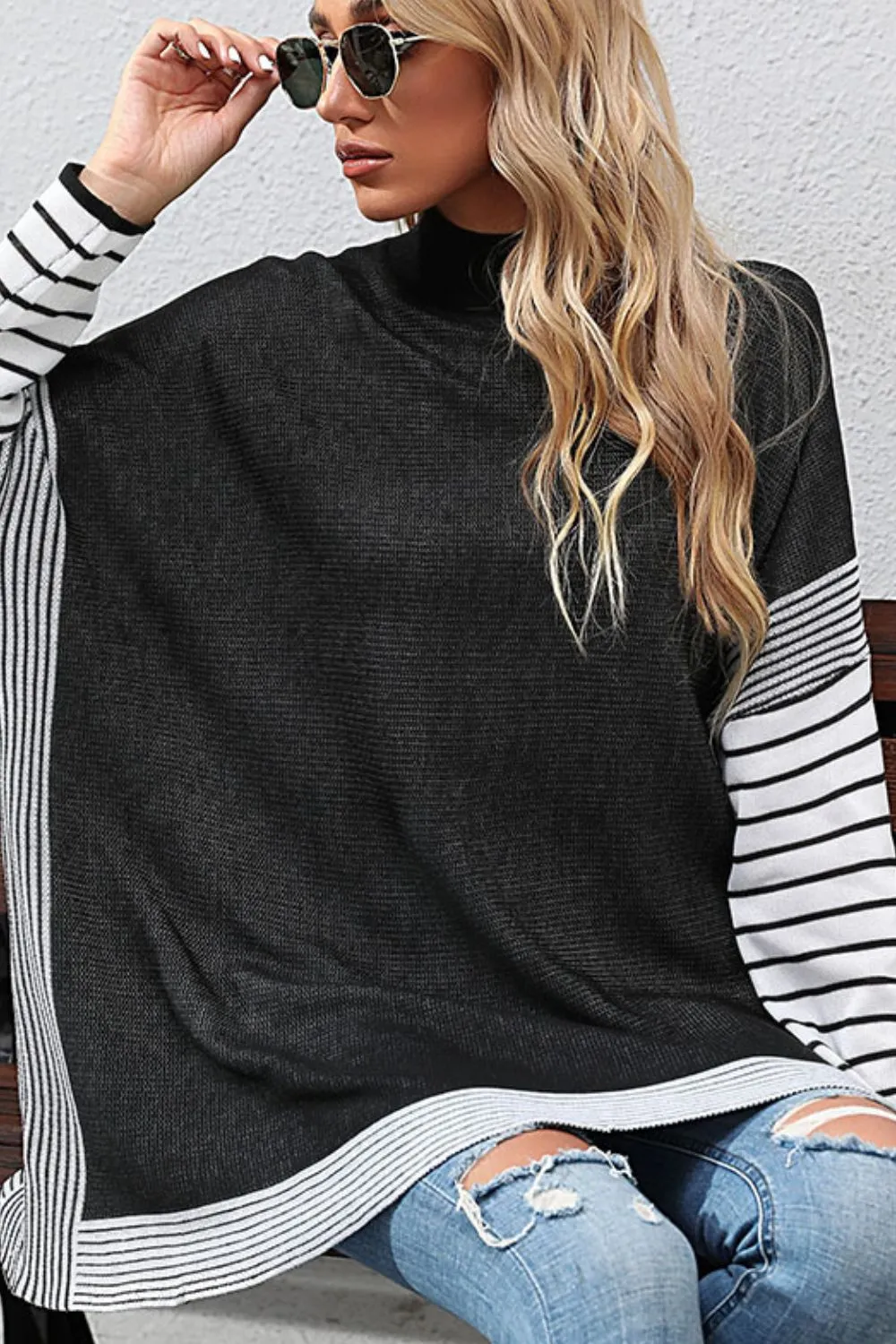 Striped Dolman Sleeve Mock Neck Knit Pullover sold by Charming Charlie product image thumbnail 4