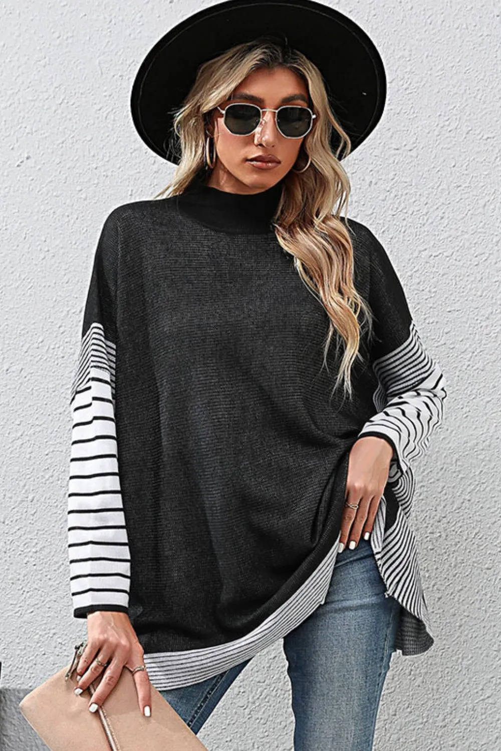 Striped Dolman Sleeve Mock Neck Knit Pullover sold by Charming Charlie