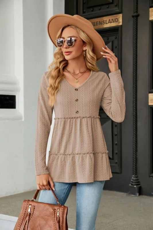 Long Sleeve V-Neck Cable-Knit Blouse sold by Charming Charlie