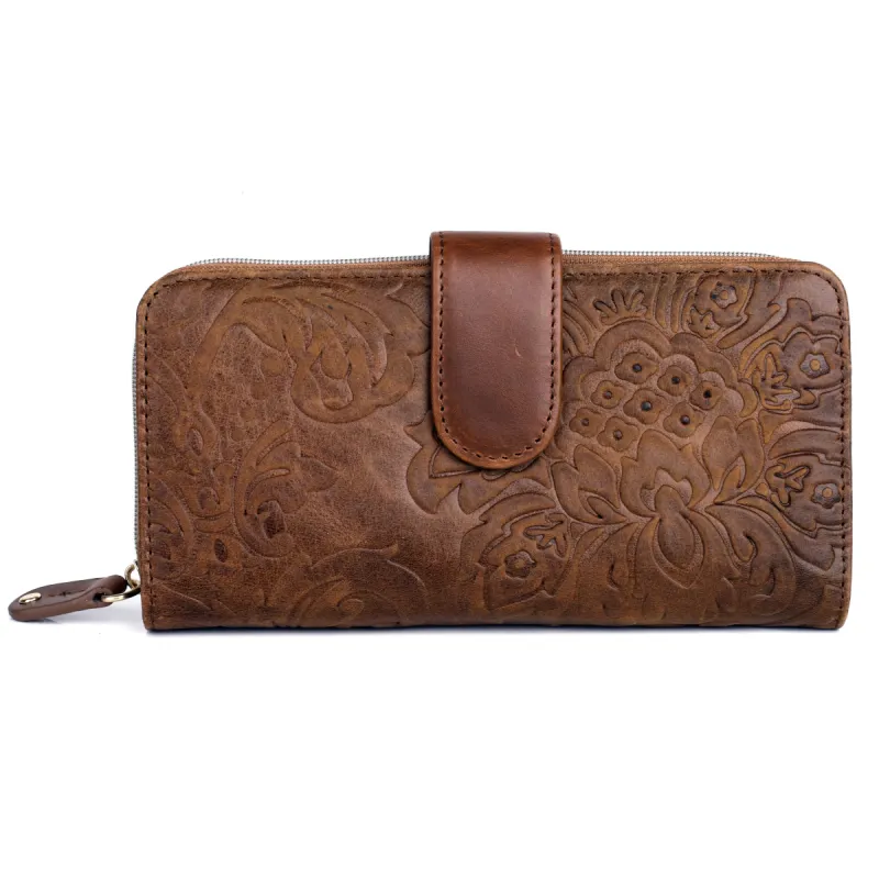 Julia Buxton Tooled Leather Checkbook Wallet sold by Charming Charlie