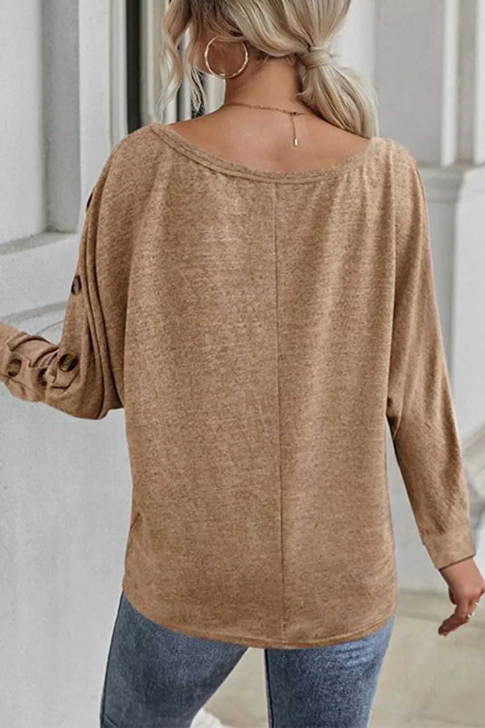 Boat Neck Buttoned Long Sleeve T-Shirt sold by Charming Charlie product image thumbnail 2